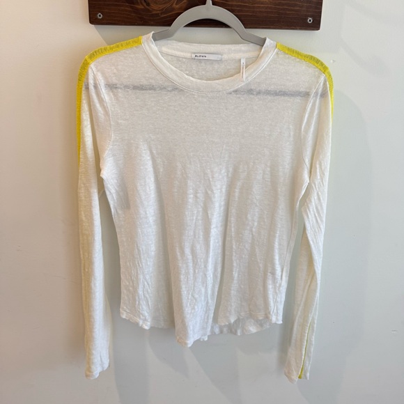 BLDWN Tops - BLDWN‎ Landon Linen Long Sleeve Tee Optic White Solar Flare Small